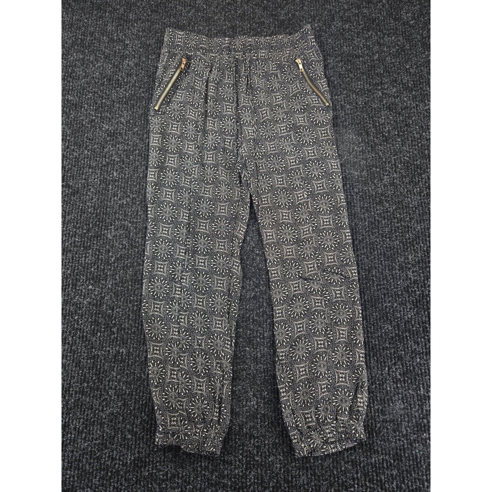 Breeze Ever Black White Medallion‎ Print Rayon Jogger Pants Women Size L WPJ2012